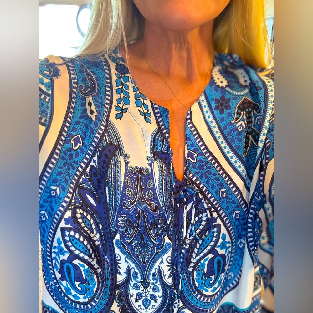 Bleu Baby Silk Maxi Dress In Mixed Media Designed In Italy - Picture 4 of 8